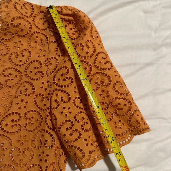 Sandro Livio Tie Front Drawstring V Neck Slim Fit Blouse Orange Size 2-4 US - Picture 9 of 12